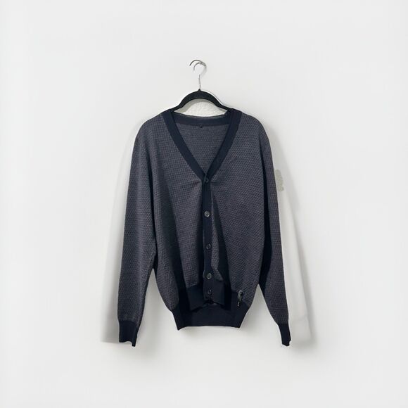 Fendi Men’s Monogram Jacquard Cardigan Navy Gray Size 48 Wool - Picture 1 of 8
